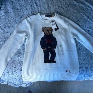 Ralph Lauren White Sweater with Bear Motif